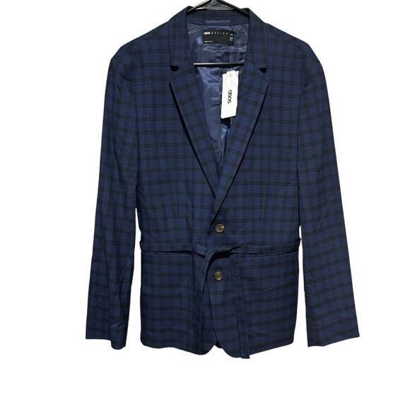 ASOS DESIGN skinny suit belted jacket with dark blue windowpane check - Picture 5 of 10